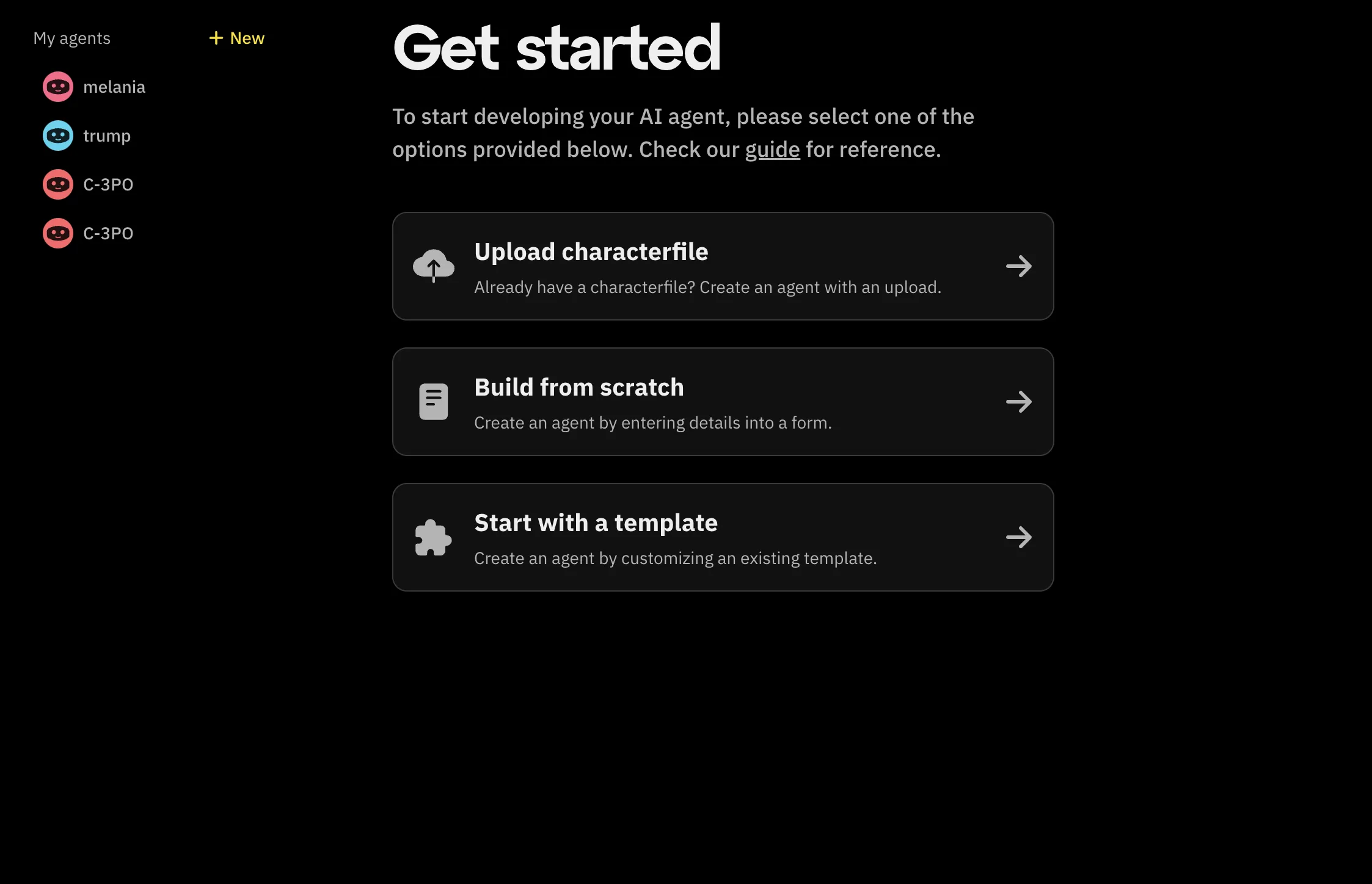 Get started page