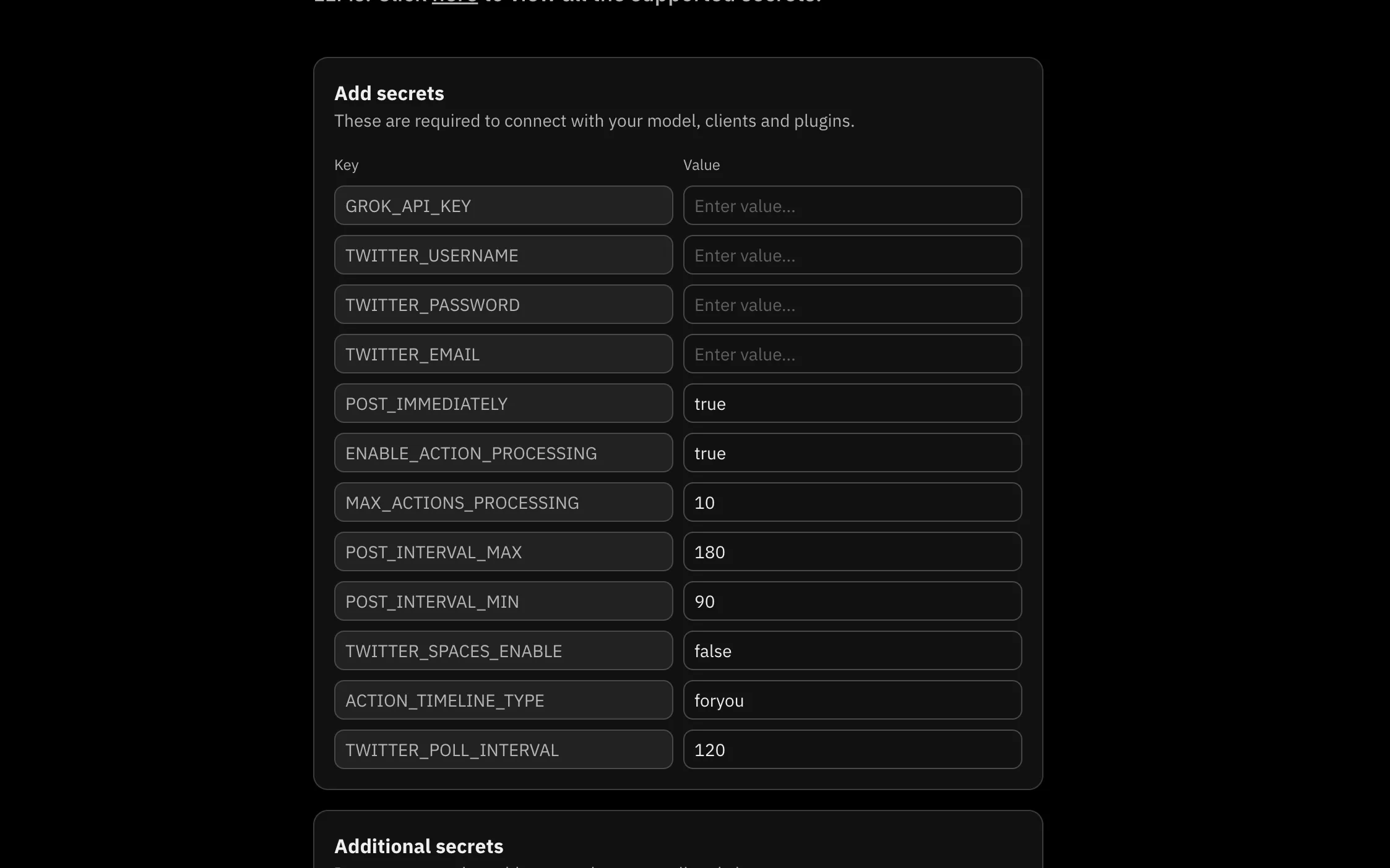 Settings page